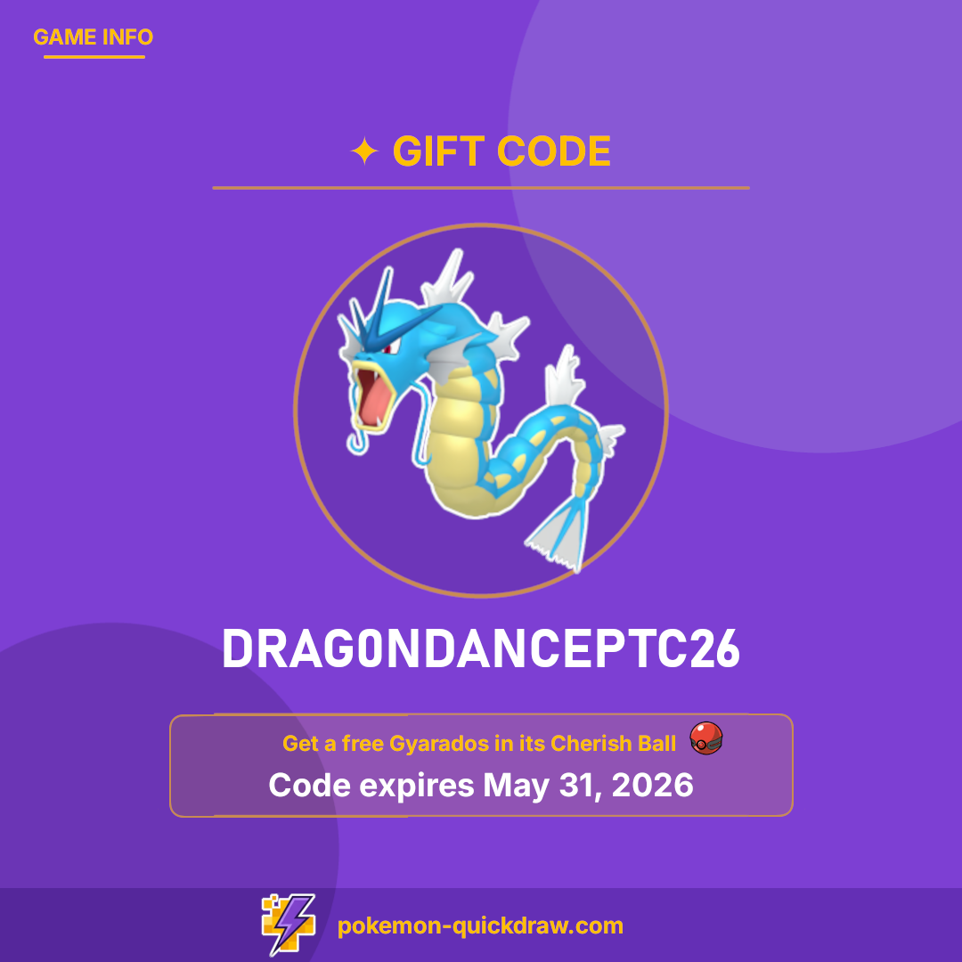 Get your hands on a free Gyarados with the gift code DRAG0NDANCEPTC26