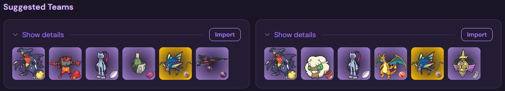Pokémon team suggestions feature screenshot