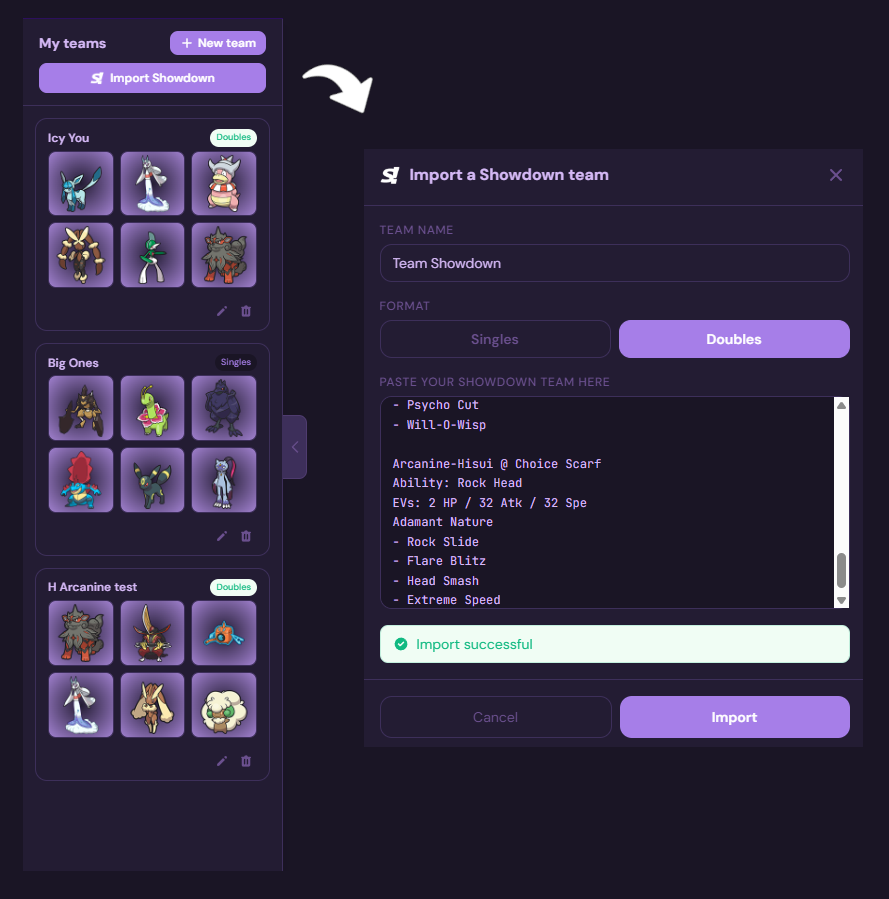 Importing a team from Pokémon Showdown